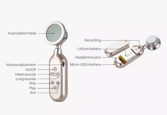 Dispositivos médicos domésticos profissionais Bluetooth Smart USB Estetoscópio digital sem fio